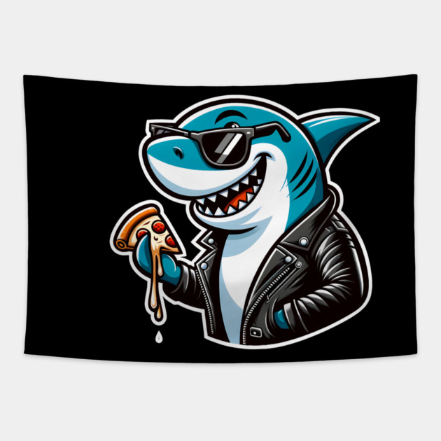 Funny Shark with Pizza, Pizza Lover Tapestry by logiamerch