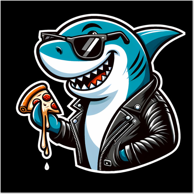 Funny Shark with Pizza, Pizza Lover Wall Art by logiamerch