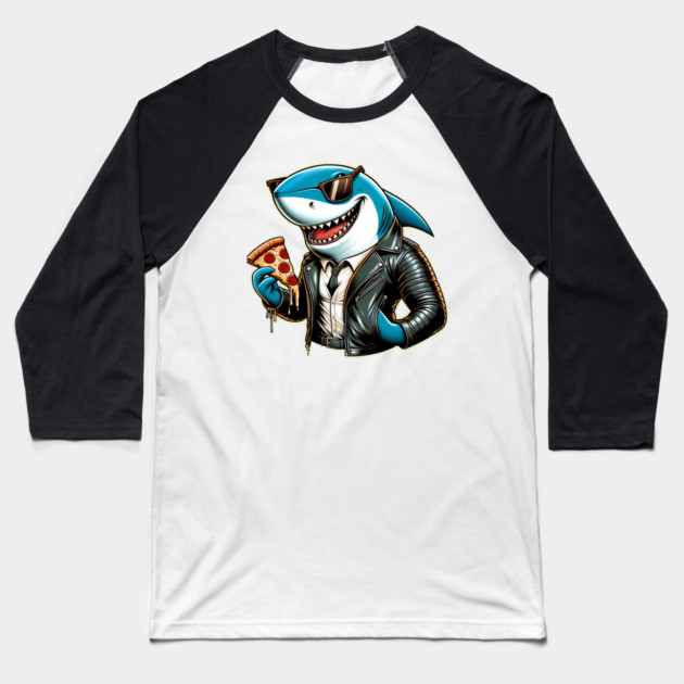 Funny Shark with Pizza, Pizza Lover Baseball T-Shirt by logiamerch