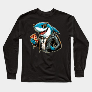 Funny Shark with Pizza, Pizza Lover Long Sleeve T-Shirt