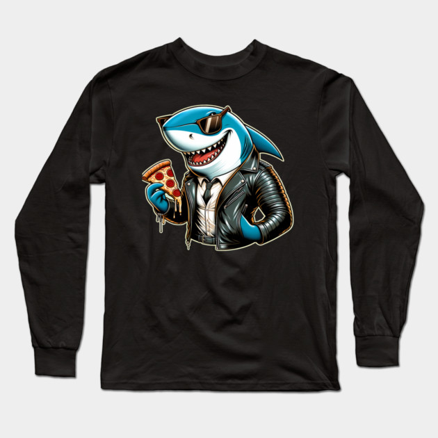 Funny Shark with Pizza, Pizza Lover Long Sleeve T-Shirt by logiamerch
