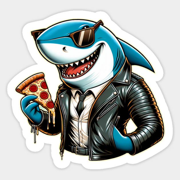 Funny Shark with Pizza, Pizza Lover Sticker by logiamerch