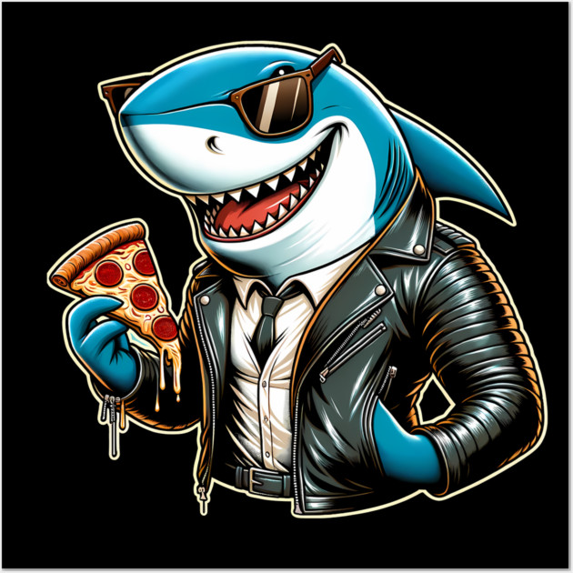Funny Shark with Pizza, Pizza Lover Wall Art by logiamerch