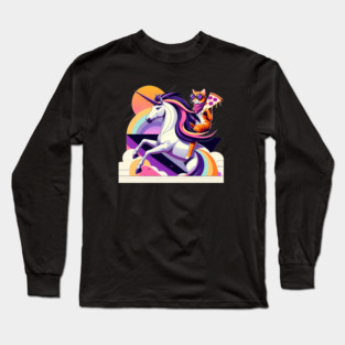 Pizza Unicorn Cat Lover, Love Eating Pizza Long Sleeve T-Shirt
