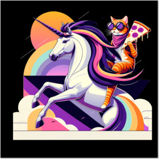 Pizza Unicorn Cat Lover, Love Eating Pizza Posters and Art