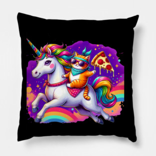 Pizza Unicorn and Cat Lover, Love Eating Pizza Pillow