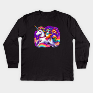 Pizza Unicorn and Cat Lover, Love Eating Pizza Kids Long Sleeve T-Shirt