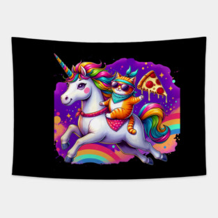 Pizza Unicorn and Cat Lover, Love Eating Pizza Tapestry