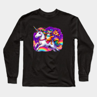 Pizza Unicorn and Cat Lover, Love Eating Pizza Long Sleeve T-Shirt