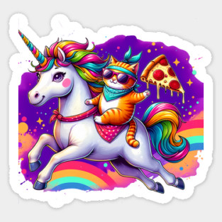 Pizza Unicorn and Cat Lover, Love Eating Pizza Sticker