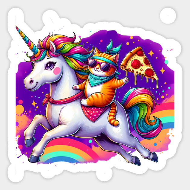 Pizza Unicorn and Cat Lover, Love Eating Pizza Sticker by logiamerch