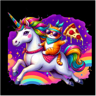 Pizza Unicorn and Cat Lover, Love Eating Pizza Posters and Art