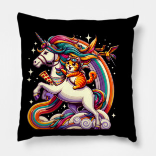 Pizza Unicorn and Cat Lover, Love Eating Pizza Pillow