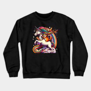 Pizza Unicorn and Cat Lover, Love Eating Pizza Crewneck Sweatshirt