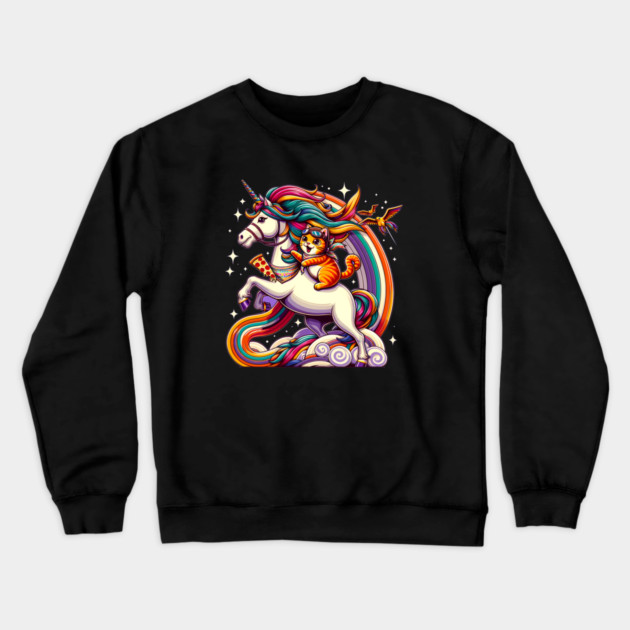 Pizza Unicorn and Cat Lover, Love Eating Pizza Crewneck Sweatshirt by logiamerch