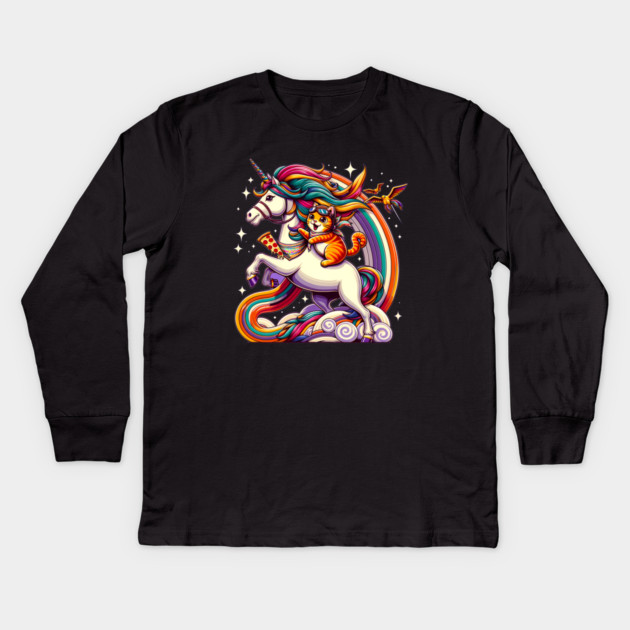 Pizza Unicorn and Cat Lover, Love Eating Pizza Kids Long Sleeve T-Shirt by logiamerch
