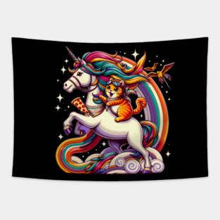 Pizza Unicorn and Cat Lover, Love Eating Pizza Tapestry