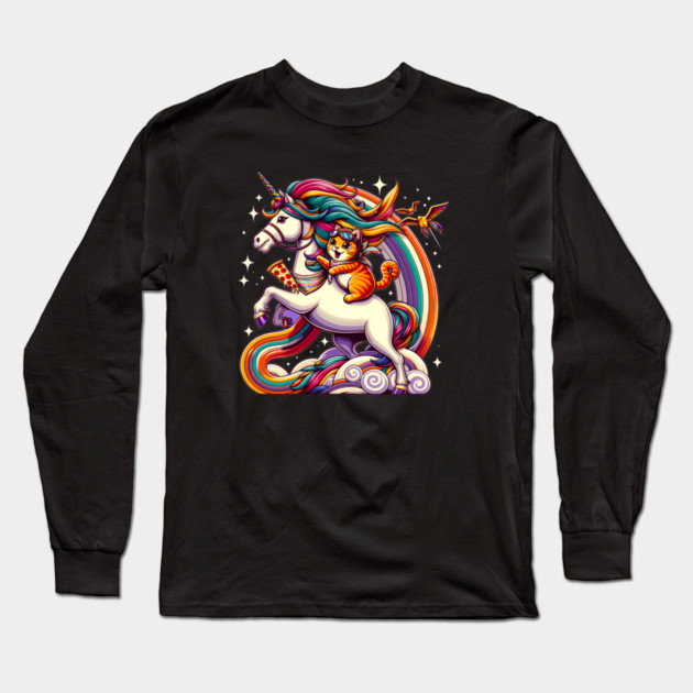 Pizza Unicorn and Cat Lover, Love Eating Pizza Long Sleeve T-Shirt by logiamerch