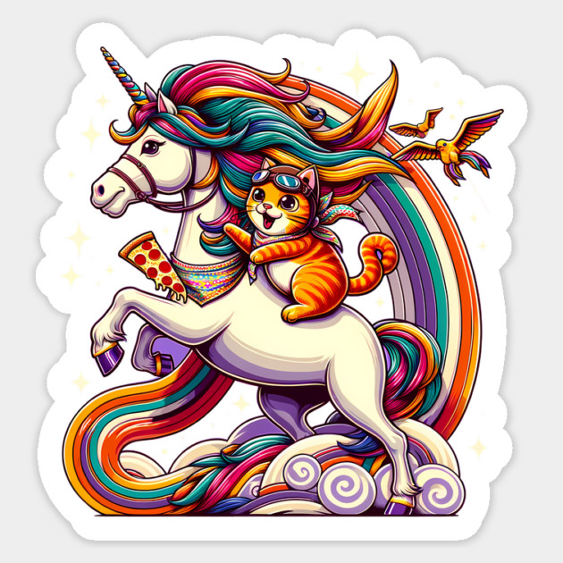Pizza Unicorn and Cat Lover, Love Eating Pizza Sticker by logiamerch