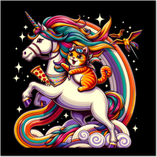 Pizza Unicorn and Cat Lover, Love Eating Pizza Posters and Art