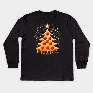 Pizza Xmas Tree, Christmas Style Pizza Lover Kids Long Sleeve T-Shirt
