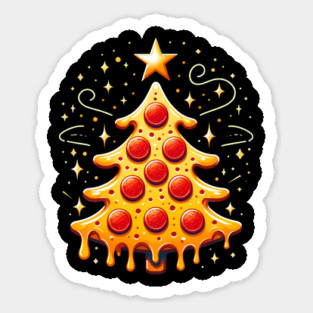 Pizza Xmas Tree, Christmas Style Pizza Lover Sticker