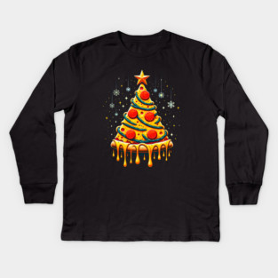 Pizza Xmas Tree, Christmas Style Pizza Lover Kids Long Sleeve T-Shirt