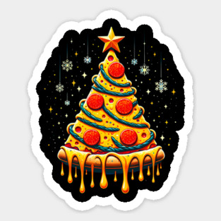Pizza Xmas Tree, Christmas Style Pizza Lover Sticker