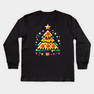 Pizza Xmas Tree, Christmas Style Pizza Lover Kids Long Sleeve T-Shirt
