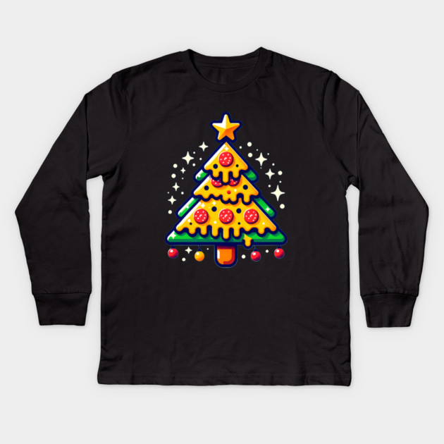 Pizza Xmas Tree, Christmas Style Pizza Lover Kids Long Sleeve T-Shirt by logiamerch