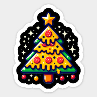 Pizza Xmas Tree, Christmas Style Pizza Lover Sticker