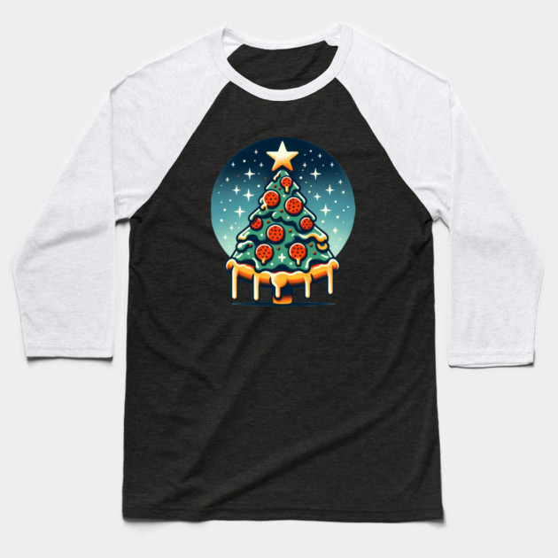Pizza Xmas Tree, Christmas Style Pizza Lover Baseball T-Shirt by logiamerch