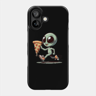 Funny Alien with Pizza, Loves to Eat Pizza Phone Case