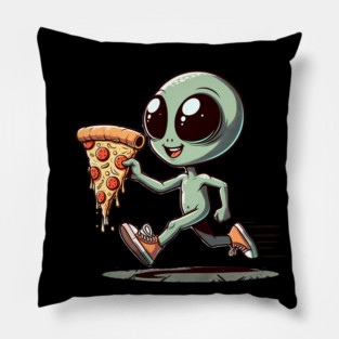 Funny Alien with Pizza, Loves to Eat Pizza Pillow