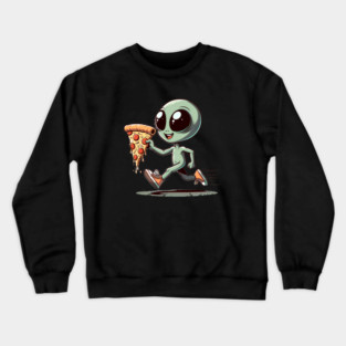 Funny Alien with Pizza, Loves to Eat Pizza Crewneck Sweatshirt