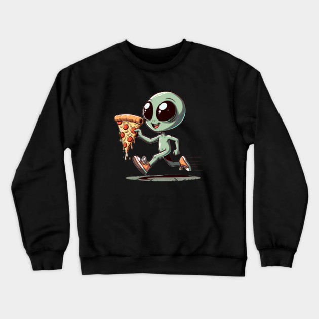 Funny Alien with Pizza, Loves to Eat Pizza Crewneck Sweatshirt by logiamerch