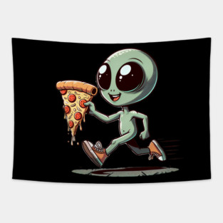 Funny Alien with Pizza, Loves to Eat Pizza Tapestry