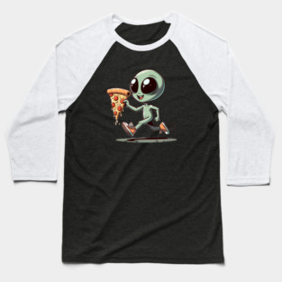 Funny Alien with Pizza, Loves to Eat Pizza Baseball T-Shirt