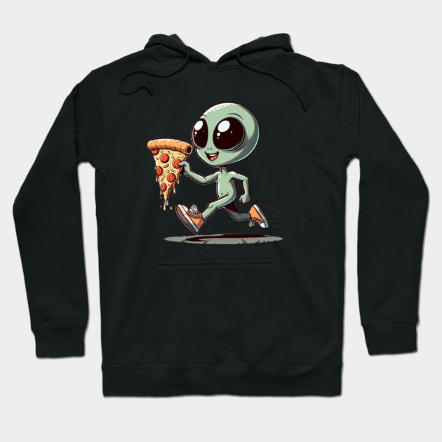 Funny Alien with Pizza, Loves to Eat Pizza Hoodie by logiamerch