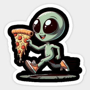 Funny Alien with Pizza, Loves to Eat Pizza Sticker