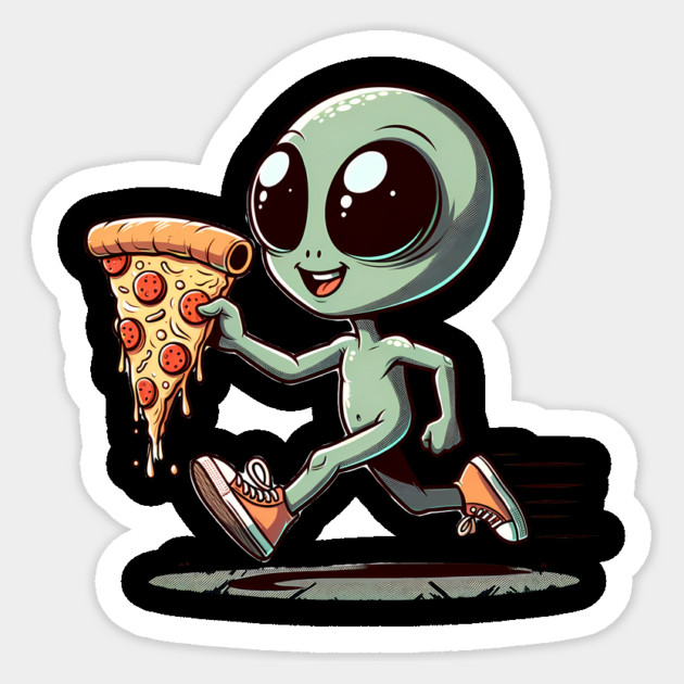 Funny Alien with Pizza, Loves to Eat Pizza Sticker by logiamerch