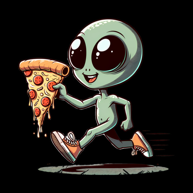 Funny Alien with Pizza, Loves to Eat Pizza by logiamerch