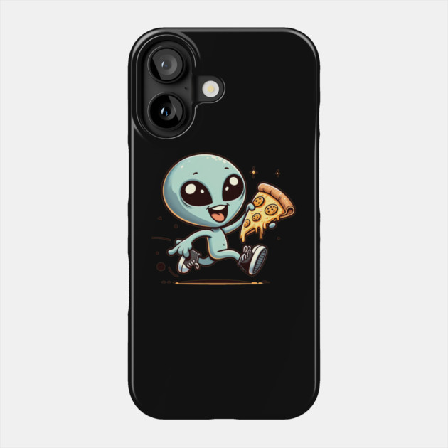 Funny Alien with Pizza, Loves to Eat Pizza Phone Case by logiamerch