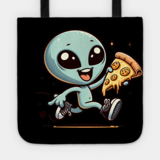 Funny Alien with Pizza, Loves to Eat Pizza Tote