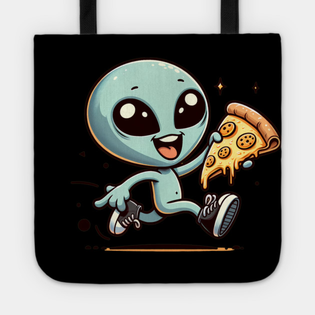Funny Alien with Pizza, Loves to Eat Pizza Tote by logiamerch
