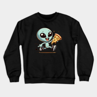 Funny Alien with Pizza, Loves to Eat Pizza Crewneck Sweatshirt