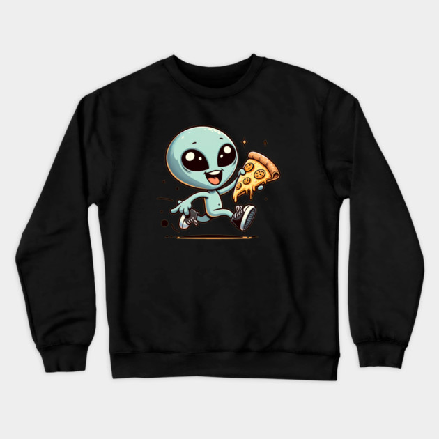 Funny Alien with Pizza, Loves to Eat Pizza Crewneck Sweatshirt by logiamerch