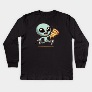 Funny Alien with Pizza, Loves to Eat Pizza Kids Long Sleeve T-Shirt