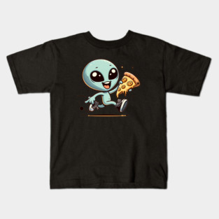 Funny Alien with Pizza, Loves to Eat Pizza Kids T-Shirt