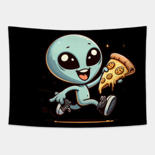 Funny Alien with Pizza, Loves to Eat Pizza Tapestry